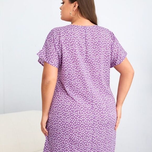 NEW! Simple and Sexy PLUS Size Boho Ditsy Floral Tunic Short Sleeve Dress - Picture 4 of 4